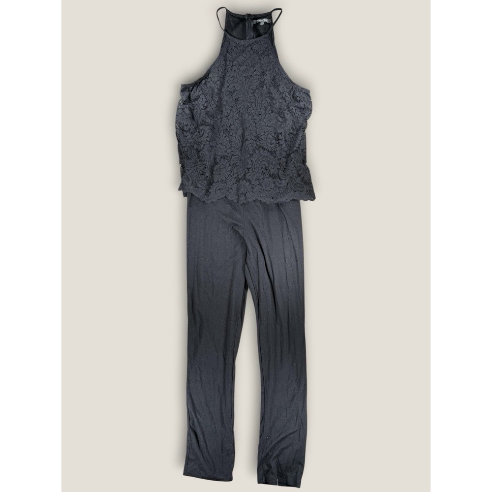 Michael Stars Black Floral Lace Overlay Halter Jumpsuit Romper Womens Sz S